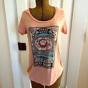 Lucky Brand Women's Graphic T Shirt lightweight Rose Peach Color Ultra Soft